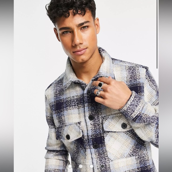 Men’s Plaid Overshirt Jacket Blue - Picture 6 of 6